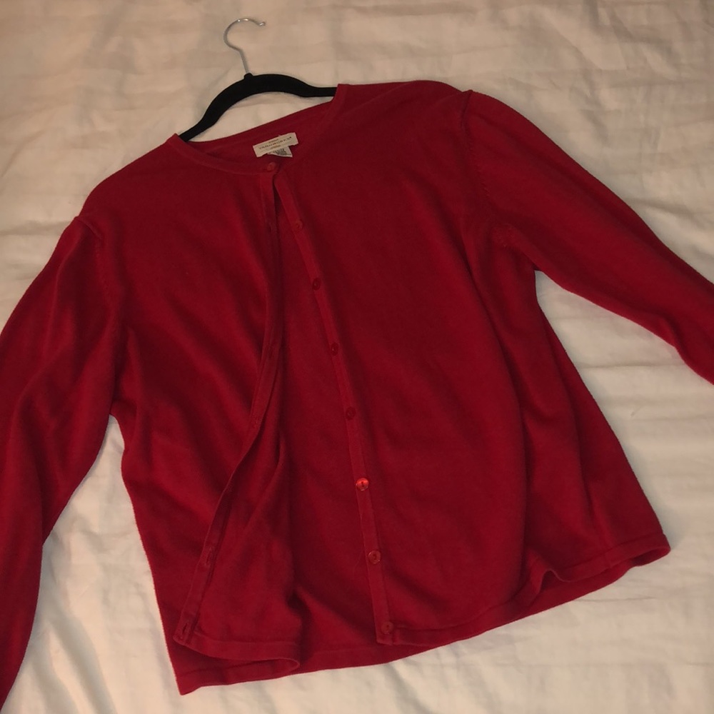 YARNWORKS Red Button Up Knit Sweater